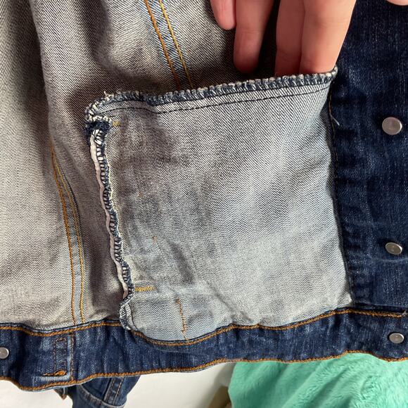 Levi Strauss Womens Button Up Jean Jacket Dark Wash Large Adjustable Waist - Picture 7 of 14